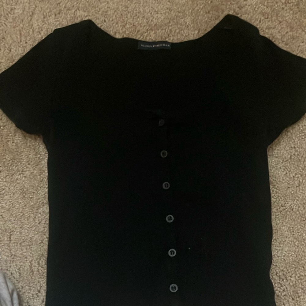 Brandy Melville Black Fitted Short Sleeve Button Down Shirt
